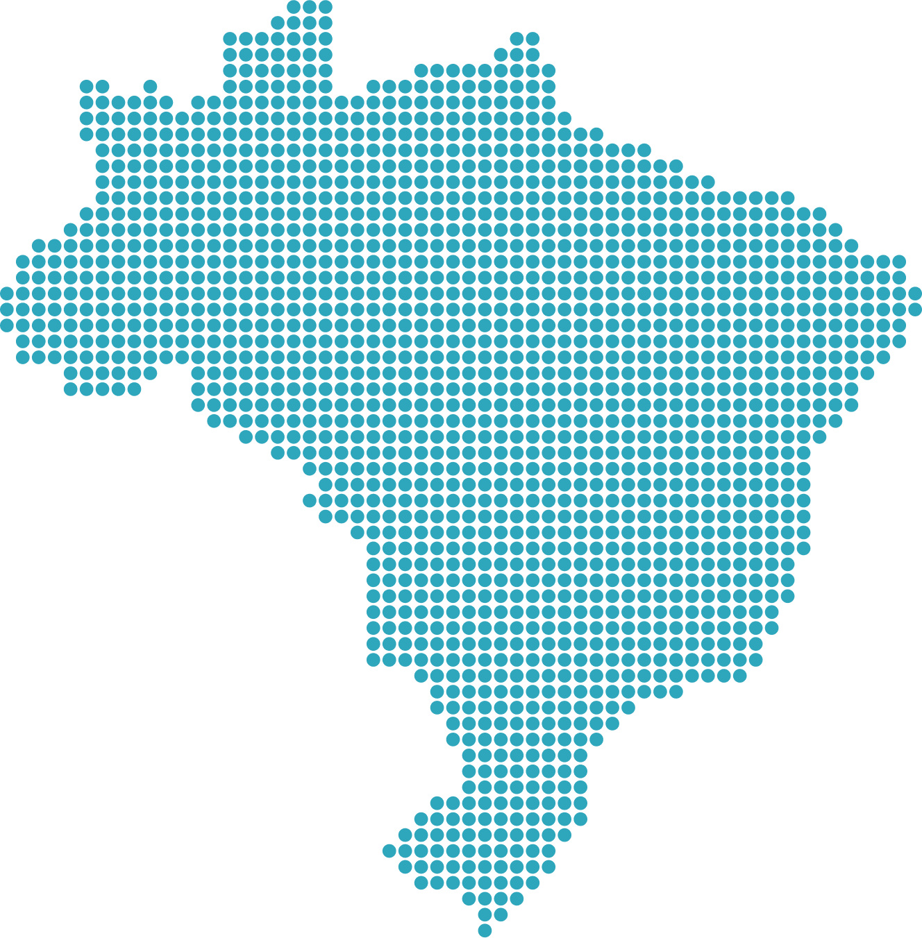 Mapa do Brasil desenhado em diversas pequenas bolinhas azuis.